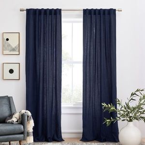 2 panels West Elm Midnight linen blackout curtains